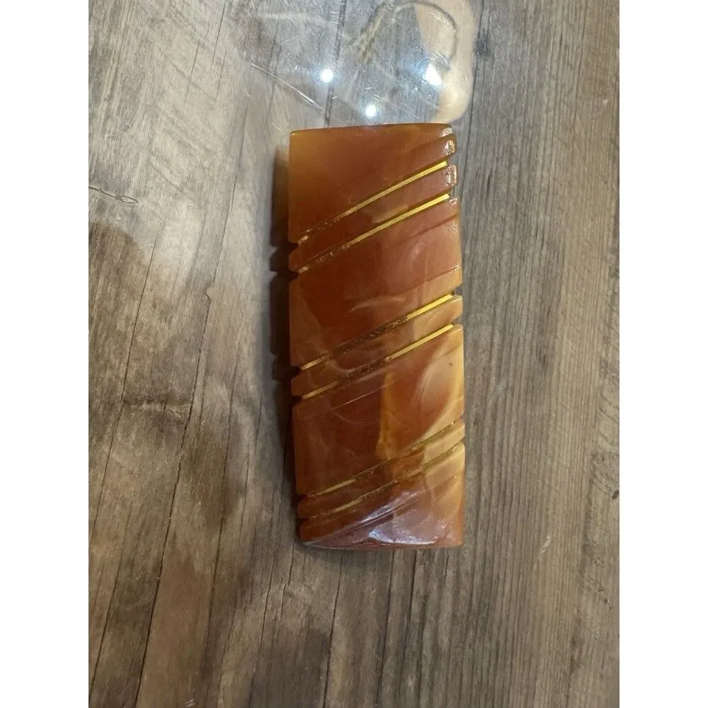 Vintage 1980s Marbled Tortoise Acetate Hair Barrette Gold Pinstripes Retro Korea